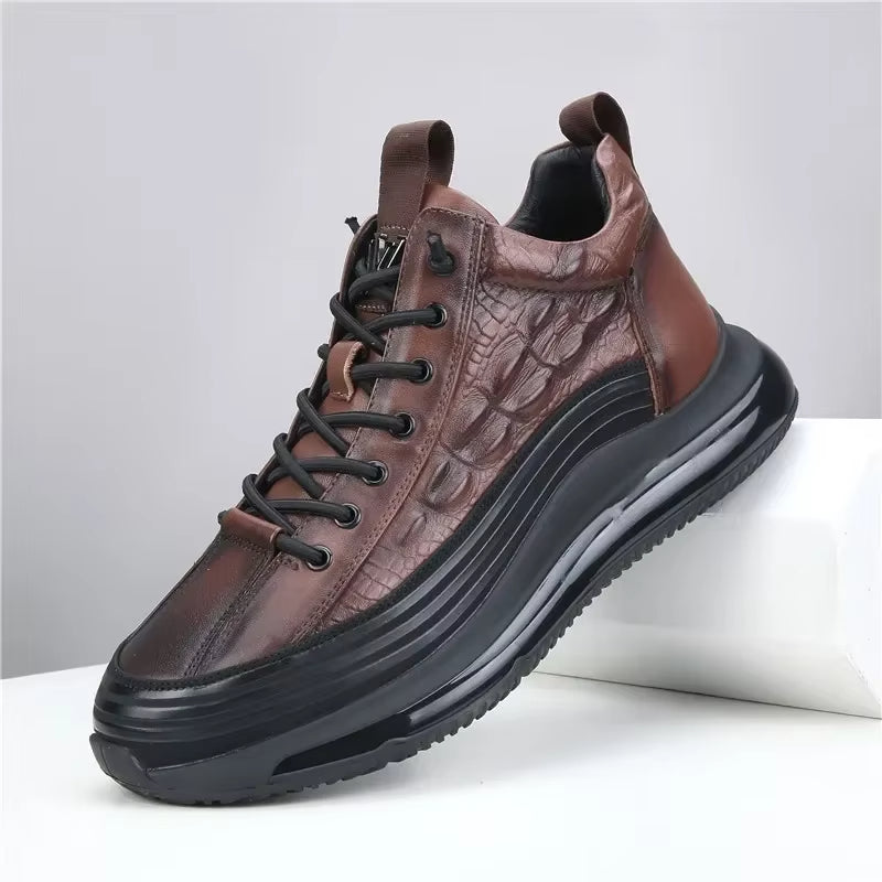 Tênis Masculino Estilo Couro De Crocodilo + Relogio de Brinde